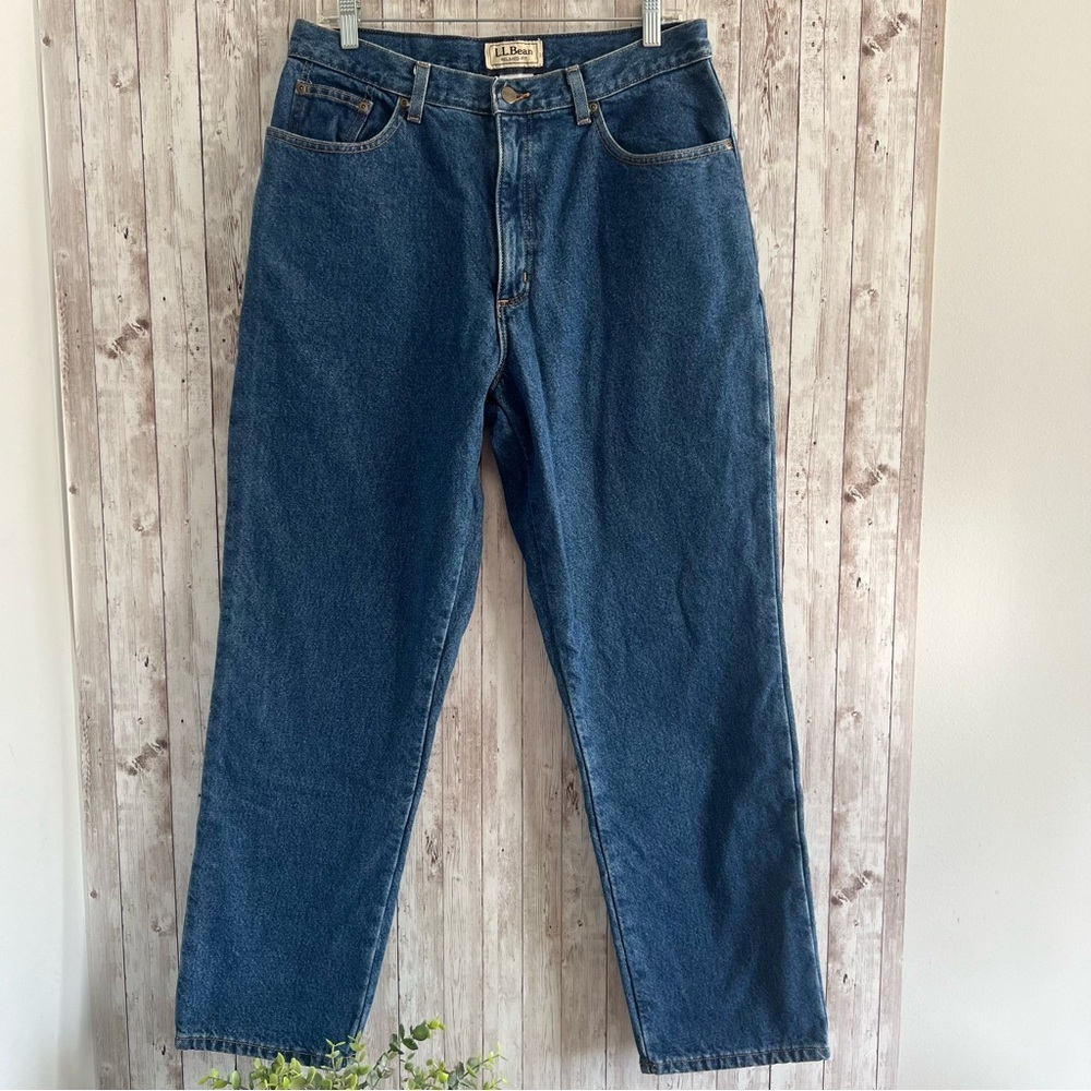 L.L. Bean Flannel Lined Relaxed Fit Blue Jeans Womens 14